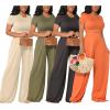 imageCasual 2 Piece Outfit for Women  Short Sleeve Crop Top  Wide Leg Palazzo Pants Set Jumpsuits Rompers Green M