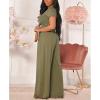 imageCasual 2 Piece Outfit for Women  Short Sleeve Crop Top  Wide Leg Palazzo Pants Set Jumpsuits Rompers Green M