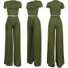 imageCasual 2 Piece Outfit for Women  Short Sleeve Crop Top  Wide Leg Palazzo Pants Set Jumpsuits Rompers Green M
