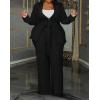 imageIyMoo Plus Size Suits for Women Business Open Front Long Sleeve Blazer Elastic Waist Solid Straight Leg Pant Set SuitsBlack