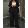 imageIyMoo Plus Size Suits for Women Business Open Front Long Sleeve Blazer Elastic Waist Solid Straight Leg Pant Set SuitsBlack