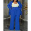 imageIyMoo Plus Size Suits for Women Business Open Front Long Sleeve Blazer Elastic Waist Solid Straight Leg Pant Set SuitsBlue