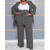 imageIyMoo Plus Size Suits for Women Business Open Front Long Sleeve Blazer Elastic Waist Solid Straight Leg Pant Set SuitsGray