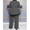 imageIyMoo Plus Size Suits for Women Business Open Front Long Sleeve Blazer Elastic Waist Solid Straight Leg Pant Set SuitsGray