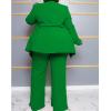 imageIyMoo Plus Size Suits for Women Business Open Front Long Sleeve Blazer Elastic Waist Solid Straight Leg Pant Set SuitsGreen