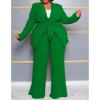 imageIyMoo Plus Size Suits for Women Business Open Front Long Sleeve Blazer Elastic Waist Solid Straight Leg Pant Set SuitsGreen