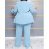 imageIyMoo Plus Size Suits for Women Business Open Front Long Sleeve Blazer Elastic Waist Solid Straight Leg Pant Set SuitsLight Blue