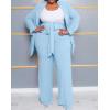 imageIyMoo Plus Size Suits for Women Business Open Front Long Sleeve Blazer Elastic Waist Solid Straight Leg Pant Set SuitsLight Blue