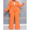 imageIyMoo Plus Size Suits for Women Business Open Front Long Sleeve Blazer Elastic Waist Solid Straight Leg Pant Set SuitsOrange