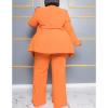 imageIyMoo Plus Size Suits for Women Business Open Front Long Sleeve Blazer Elastic Waist Solid Straight Leg Pant Set SuitsOrange