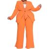 imageIyMoo Plus Size Suits for Women Business Open Front Long Sleeve Blazer Elastic Waist Solid Straight Leg Pant Set SuitsOrange