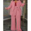 imageIyMoo Plus Size Suits for Women Business Open Front Long Sleeve Blazer Elastic Waist Solid Straight Leg Pant Set SuitsPink