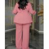 imageIyMoo Plus Size Suits for Women Business Open Front Long Sleeve Blazer Elastic Waist Solid Straight Leg Pant Set SuitsPink