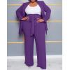 imageIyMoo Plus Size Suits for Women Business Open Front Long Sleeve Blazer Elastic Waist Solid Straight Leg Pant Set SuitsPurple
