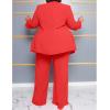 imageIyMoo Plus Size Suits for Women Business Open Front Long Sleeve Blazer Elastic Waist Solid Straight Leg Pant Set SuitsRed