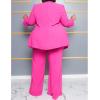imageIyMoo Plus Size Suits for Women Business Open Front Long Sleeve Blazer Elastic Waist Solid Straight Leg Pant Set SuitsRose Red
