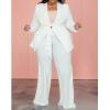 imageIyMoo Plus Size Suits for Women Business Open Front Long Sleeve Blazer Elastic Waist Solid Straight Leg Pant Set SuitsWhite