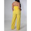 imageIyMoo Women Casual Solid Off Shoulder Smocked Drawstring Wide Leg Pants One Piece Jumpsuits Rompers Yellow XXLarge