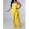imageIyMoo Women Casual Solid Off Shoulder Smocked Drawstring Wide Leg Pants One Piece Jumpsuits Rompers Yellow XXLarge