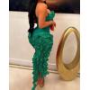 imageIyMoo Women Sexy Strapless Ruffle Bodycon Dress Solid Color Fringe Slim Party Cocktail Bandage DressesGreen