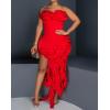 imageIyMoo Women Sexy Strapless Ruffle Bodycon Dress Solid Color Fringe Slim Party Cocktail Bandage DressesRed