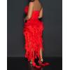 imageIyMoo Women Sexy Strapless Ruffle Bodycon Dress Solid Color Fringe Slim Party Cocktail Bandage DressesRed