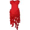 imageIyMoo Women Sexy Strapless Ruffle Bodycon Dress Solid Color Fringe Slim Party Cocktail Bandage DressesRed