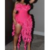 imageIyMoo Women Sexy Strapless Ruffle Bodycon Dress Solid Color Fringe Slim Party Cocktail Bandage DressesRose Red