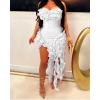 imageIyMoo Women Sexy Strapless Ruffle Bodycon Dress Solid Color Fringe Slim Party Cocktail Bandage DressesWhite