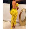 imageIyMoo Women Sexy Strapless Ruffle Bodycon Dress Solid Color Fringe Slim Party Cocktail Bandage DressesYellow