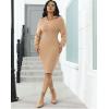 imageIyMoo Womens 2025 V Neck Ribbed Long Sleeve Bodycon Pullover Cute Mini Sweater DressDark Apricot