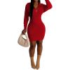 imageIyMoo Womens 2025 V Neck Ribbed Long Sleeve Bodycon Pullover Cute Mini Sweater DressRed