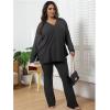 imageIyMoo Womens Plus Size Pants Suits Tracksuits 2 Piece Set Outfits Long Sleeve V Neck Slit Pullover Flare Leg LoungewearDark Gray