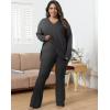imageIyMoo Womens Plus Size Pants Suits Tracksuits 2 Piece Set Outfits Long Sleeve V Neck Slit Pullover Flare Leg LoungewearDark Gray