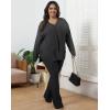 imageIyMoo Womens Plus Size Pants Suits Tracksuits 2 Piece Set Outfits Long Sleeve V Neck Slit Pullover Flare Leg LoungewearDark Gray