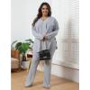 imageIyMoo Womens Plus Size Pants Suits Tracksuits 2 Piece Set Outfits Long Sleeve V Neck Slit Pullover Flare Leg LoungewearGray