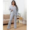imageIyMoo Womens Plus Size Pants Suits Tracksuits 2 Piece Set Outfits Long Sleeve V Neck Slit Pullover Flare Leg LoungewearGray