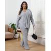 imageIyMoo Womens Plus Size Pants Suits Tracksuits 2 Piece Set Outfits Long Sleeve V Neck Slit Pullover Flare Leg LoungewearGray