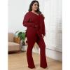 imageIyMoo Womens Plus Size Pants Suits Tracksuits 2 Piece Set Outfits Long Sleeve V Neck Slit Pullover Flare Leg LoungewearWine Red