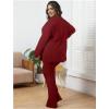 imageIyMoo Womens Plus Size Pants Suits Tracksuits 2 Piece Set Outfits Long Sleeve V Neck Slit Pullover Flare Leg LoungewearWine Red