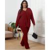 imageIyMoo Womens Plus Size Pants Suits Tracksuits 2 Piece Set Outfits Long Sleeve V Neck Slit Pullover Flare Leg LoungewearWine Red