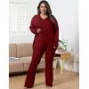 imageIyMoo Womens Plus Size Pants Suits Tracksuits 2 Piece Set Outfits Long Sleeve V Neck Slit Pullover Flare Leg LoungewearWine Red