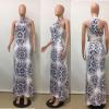 imageWomens Sleeveless Halter Neck Maxi Dress Vintage Floral Print Beach Long Dresses WhiteBlack XL