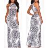 imageWomens Sleeveless Halter Neck Maxi Dress Vintage Floral Print Beach Long Dresses WhiteBlack XL