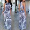 imageWomens Sleeveless Halter Neck Maxi Dress Vintage Floral Print Beach Long Dresses WhiteBlack XL