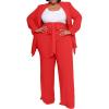 imageIyMoo Plus Size Suits for Women Business Open Front Long Sleeve Blazer Elastic Waist Solid Straight Leg Pant Set SuitsRed