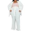 imageIyMoo Plus Size Suits for Women Business Open Front Long Sleeve Blazer Elastic Waist Solid Straight Leg Pant Set SuitsWhite