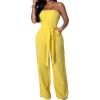 imageIyMoo Women Casual Solid Off Shoulder Smocked Drawstring Wide Leg Pants One Piece Jumpsuits Rompers Yellow XXLarge