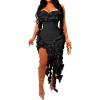 imageIyMoo Women Sexy Strapless Ruffle Bodycon Dress Solid Color Fringe Slim Party Cocktail Bandage DressesBlack
