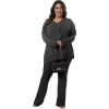 imageIyMoo Womens Plus Size Pants Suits Tracksuits 2 Piece Set Outfits Long Sleeve V Neck Slit Pullover Flare Leg LoungewearDark Gray